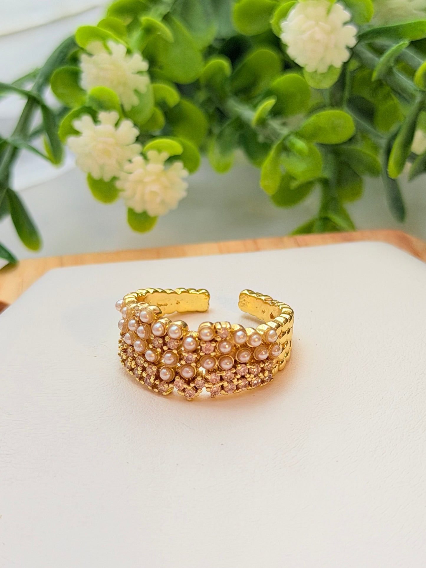 Sortija perlas y zirconias